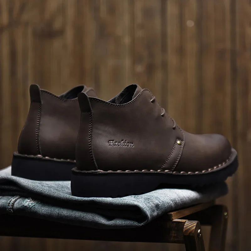 Men's Retro Leather Boots - Platform Outdoor Leisure Flat Boots