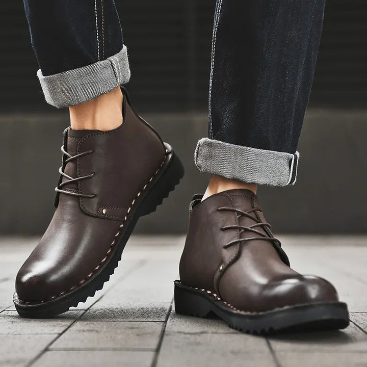 Men's Retro Leather Boots - Platform Outdoor Leisure Flat Boots
