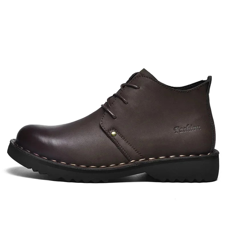 Men's Retro Leather Boots - Platform Outdoor Leisure Flat Boots