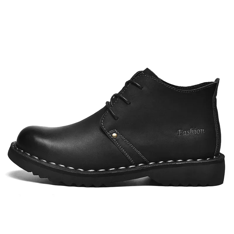 Men's Retro Leather Boots - Platform Outdoor Leisure Flat Boots