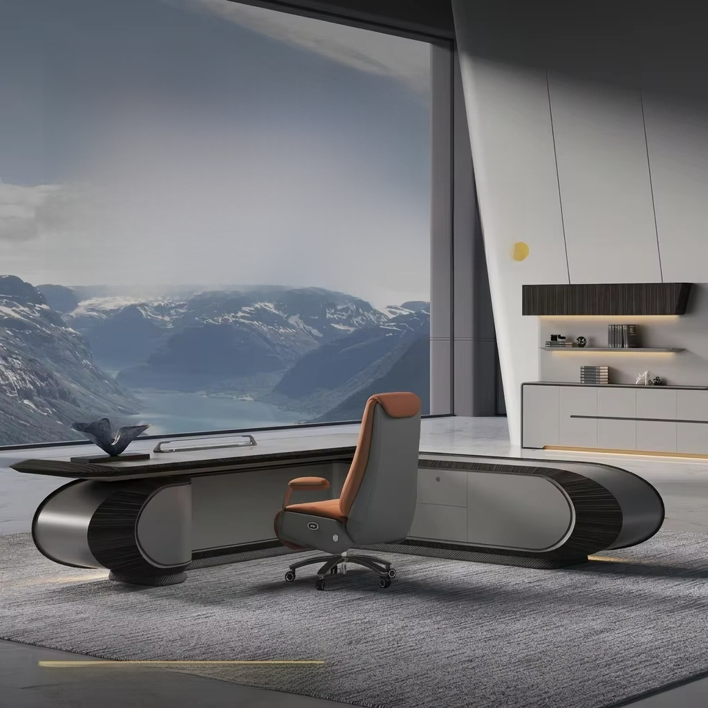Premium High Gloss CEO Executive Desk – Modern Minimalist Boss Table