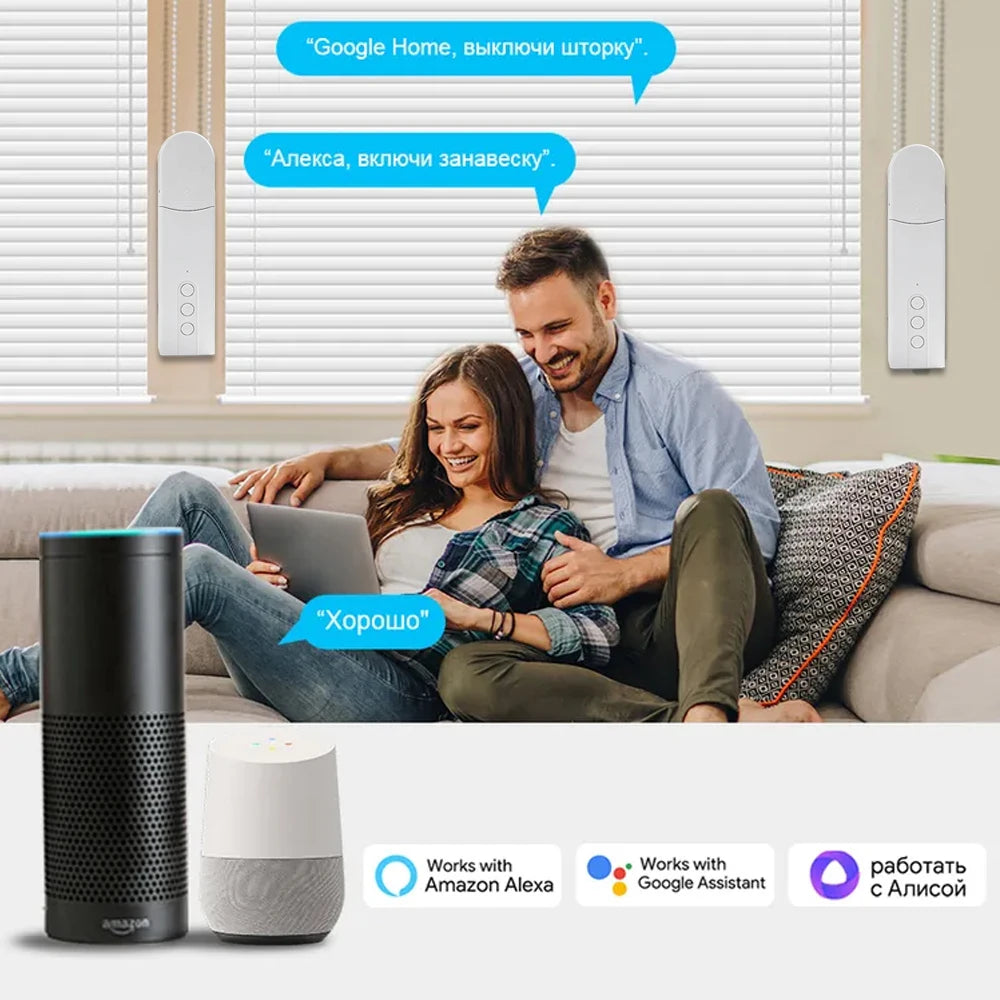 Smart Google Home Voice Control Compatible Electric Curtain Opener - Curtain Motor, Automatic Roller Blinds Driver