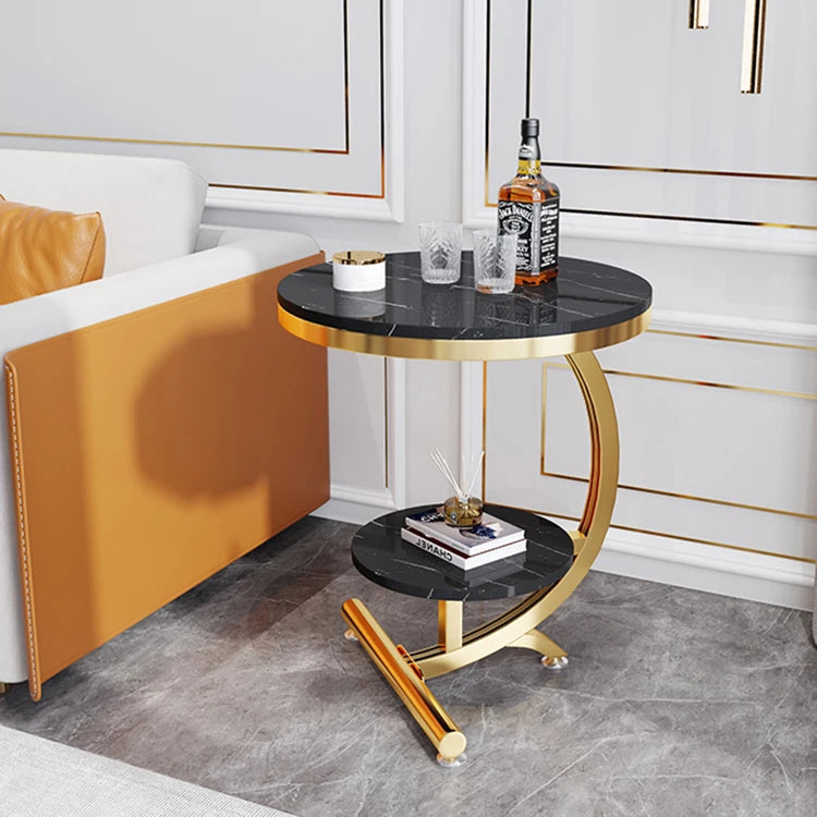 Luxury Golden Stainless Steel Marble Coffee Side Table – Modern Living Room Furniture