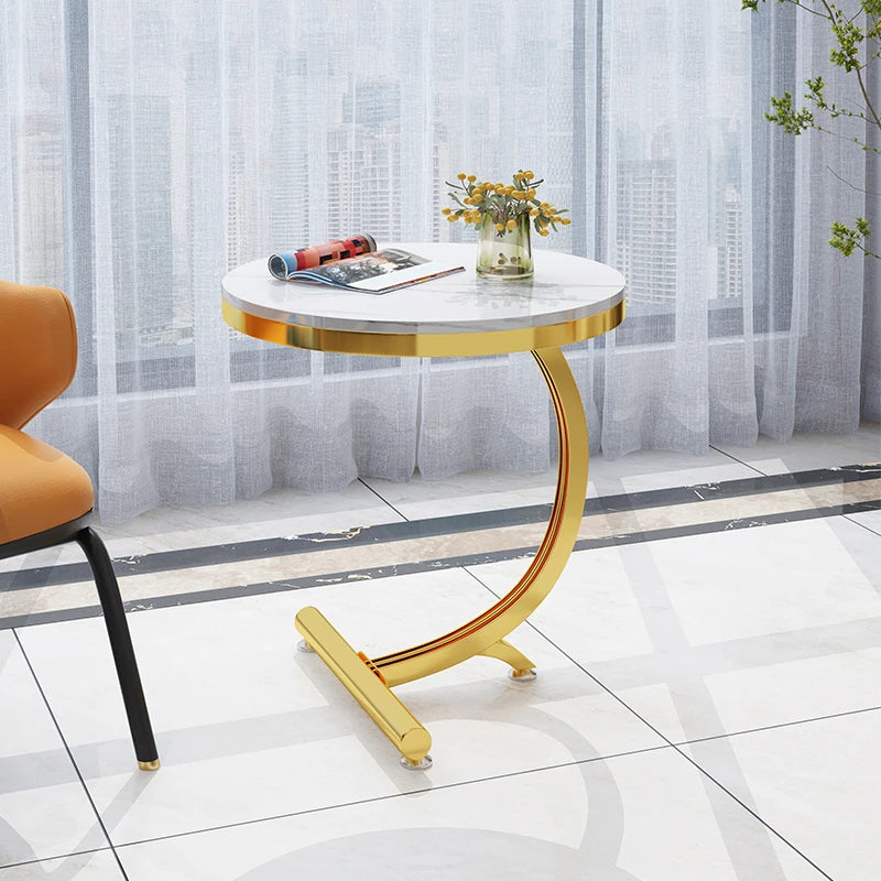 Luxury Golden Stainless Steel Marble Coffee Side Table – Modern Living Room Furniture