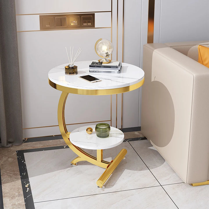Luxury Golden Stainless Steel Marble Coffee Side Table – Modern Living Room Furniture