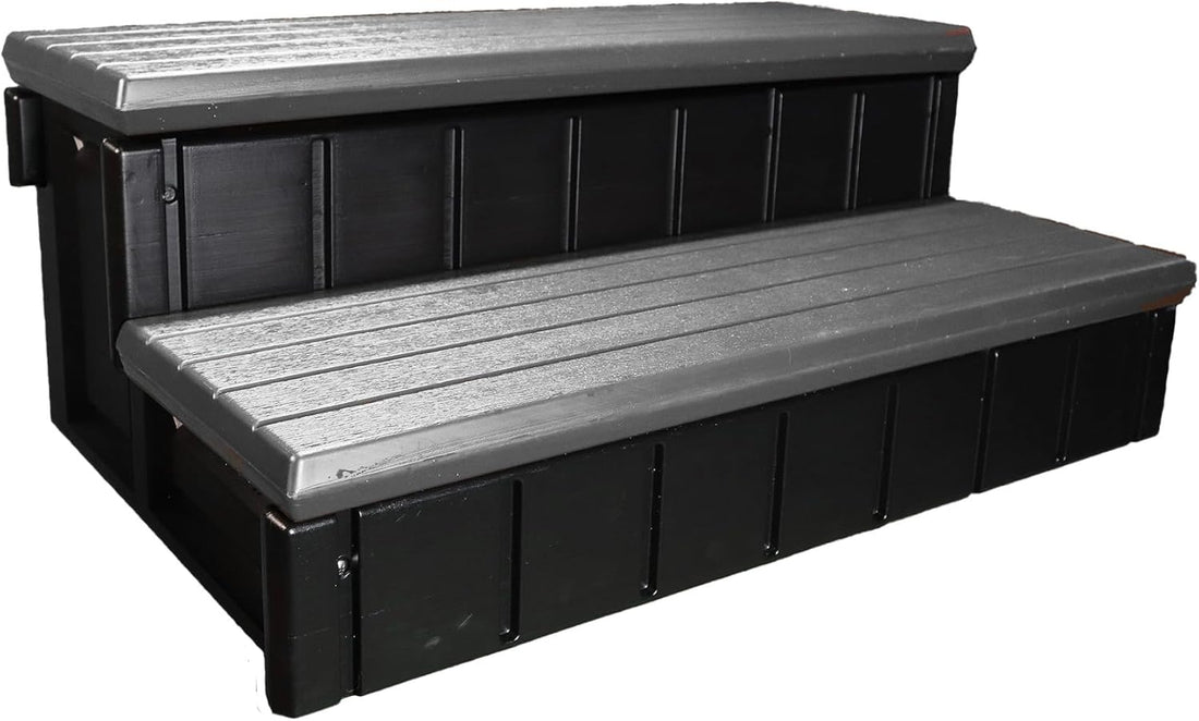 New Two Tier 36" Wide Deluxe Hot Tub Step – Deep Grey | Non-Skid Spa Steps