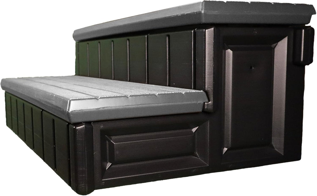 New Two Tier 36" Wide Deluxe Hot Tub Step – Deep Grey | Non-Skid Spa Steps
