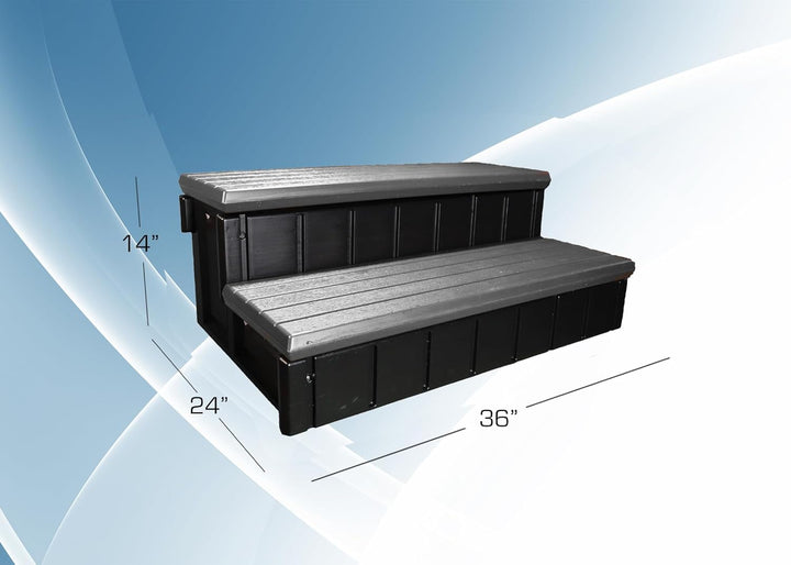 New Two Tier 36" Wide Deluxe Hot Tub Step – Deep Grey | Non-Skid Spa Steps