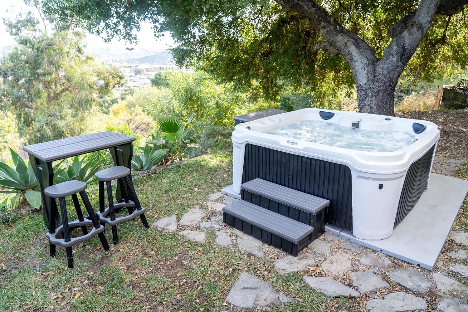 New Two Tier 36" Wide Deluxe Hot Tub Step – Deep Grey | Non-Skid Spa Steps