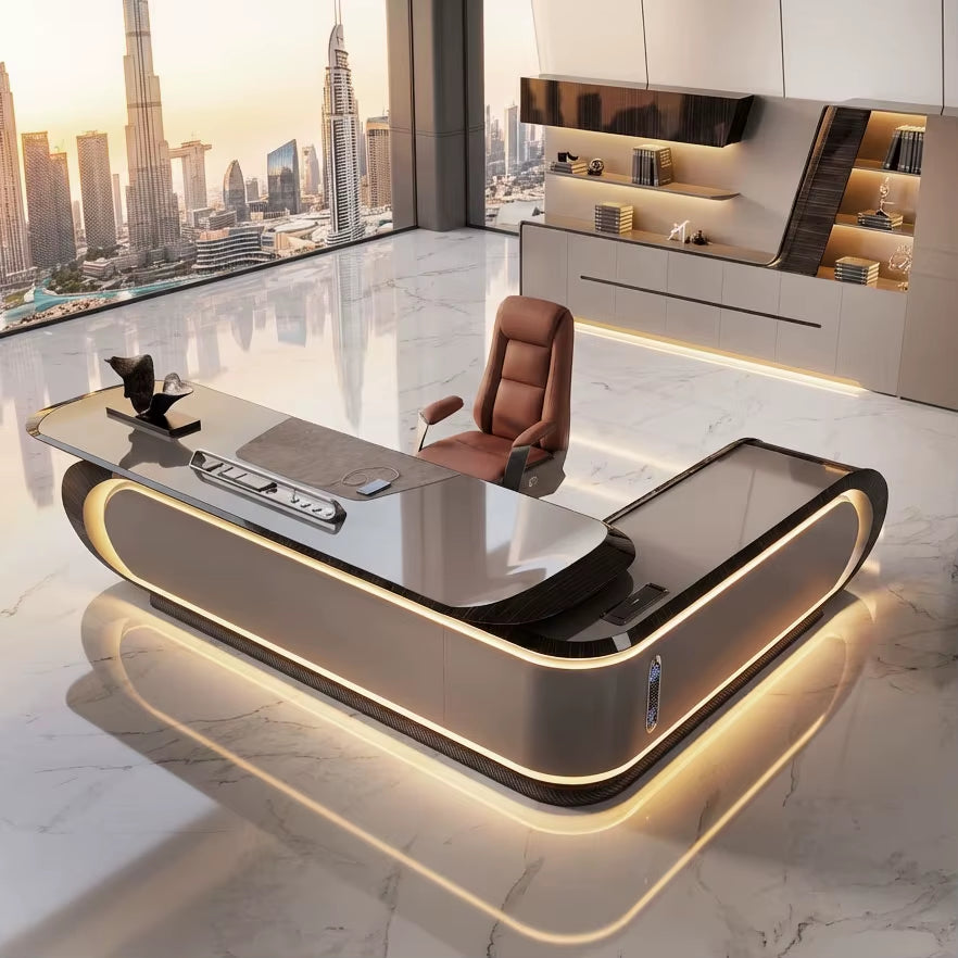 Premium High Gloss CEO Executive Desk – Modern Minimalist Boss Table