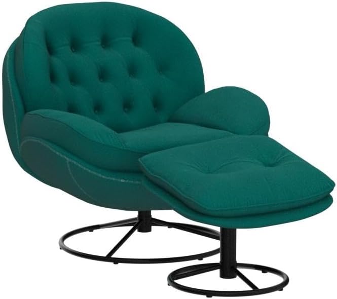 Velvet Swivel Accent Chair with Ottoman Set – Modern 360° Lounge Chair & Footrest with Metal base