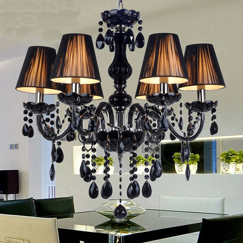 Vintage Black Crystal Pendant Lamp – Modern LED Candle Style Lighting