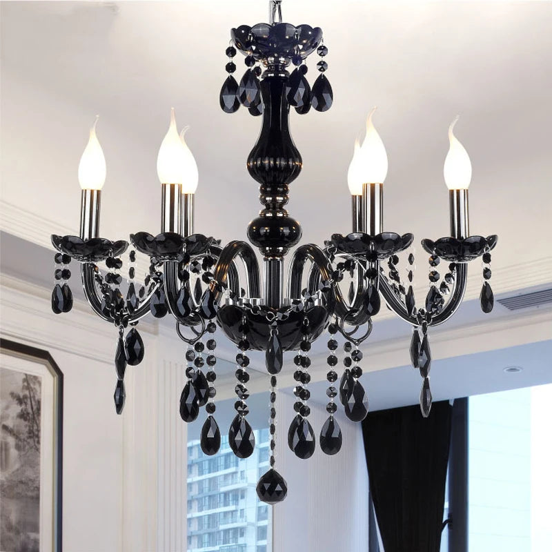 Vintage Black Crystal Pendant Lamp – Modern LED Candle Style Lighting