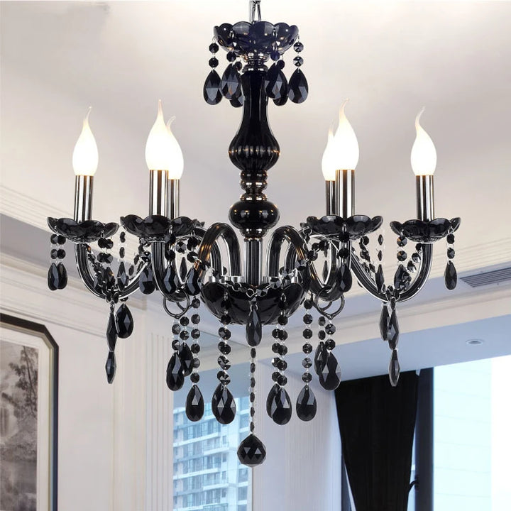 Vintage Black Crystal Pendant Lamp – Modern LED Candle Style Lighting