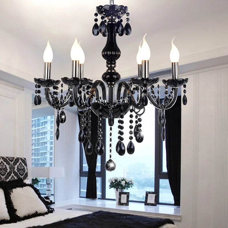 Vintage Black Crystal Pendant Lamp – Modern LED Candle Style Lighting