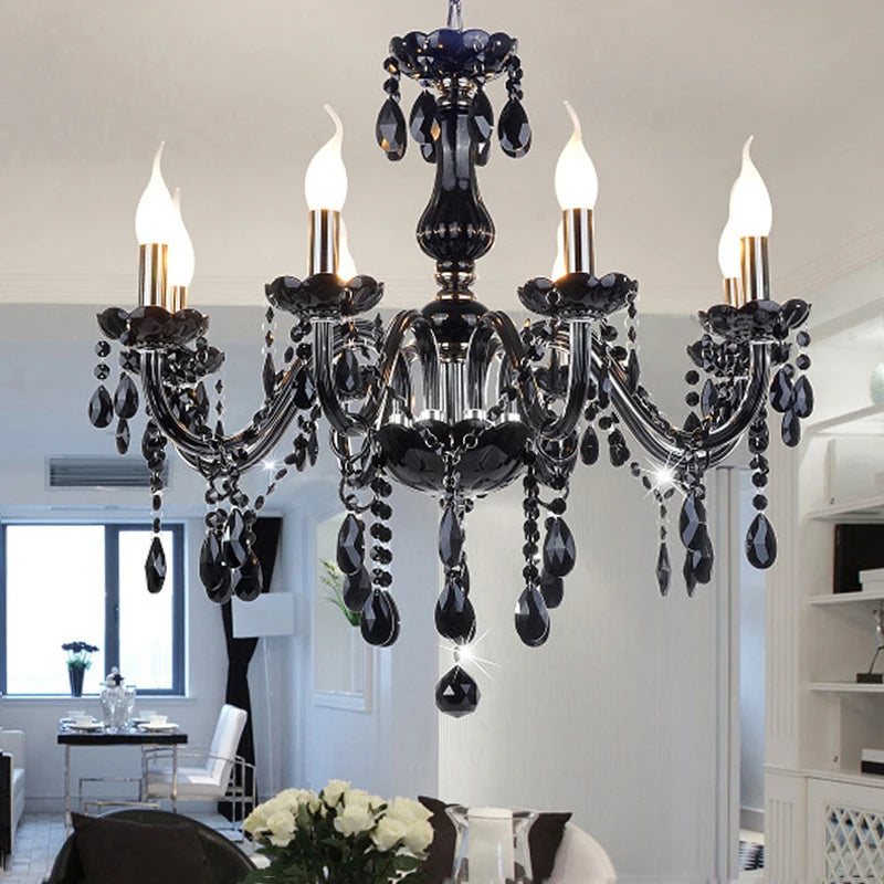 Vintage Black Crystal Pendant Lamp – Modern LED Candle Style Lighting