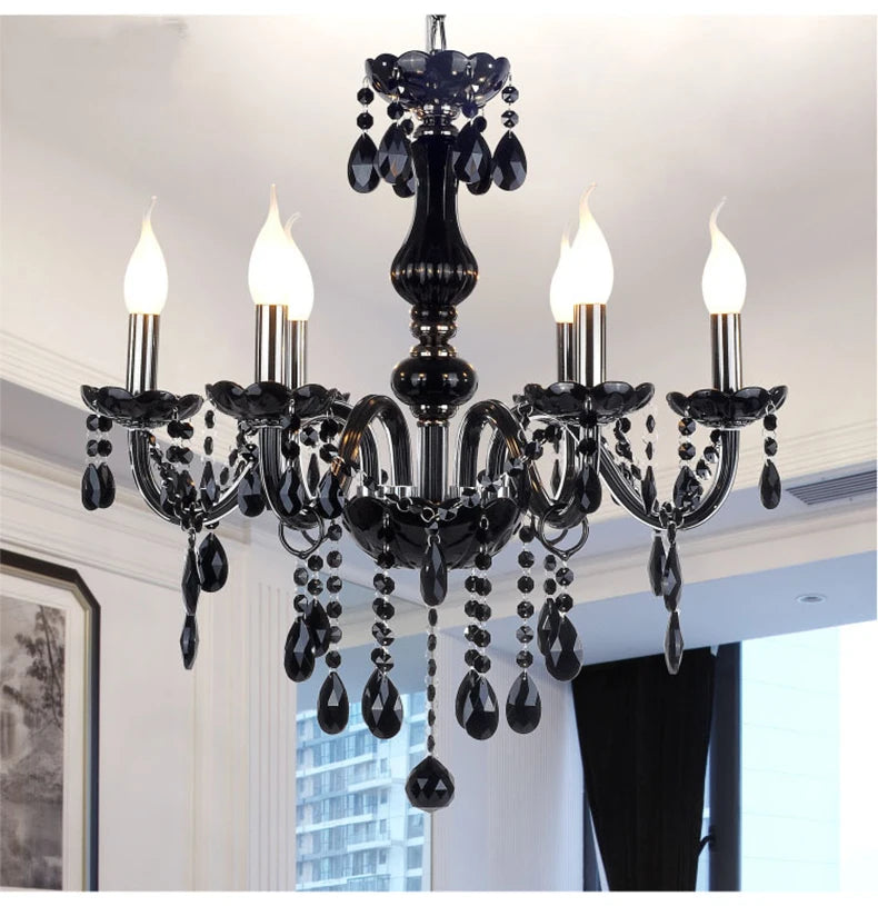 Vintage Black Crystal Pendant Lamp – Modern LED Candle Style Lighting