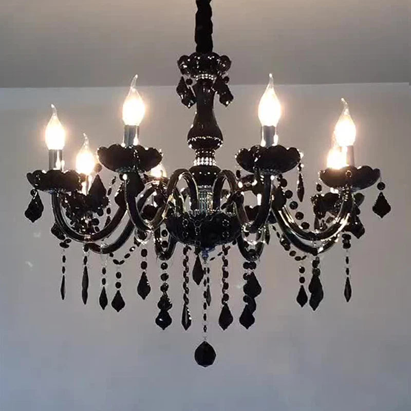 Vintage Black Crystal Pendant Lamp – Modern LED Candle Style Lighting