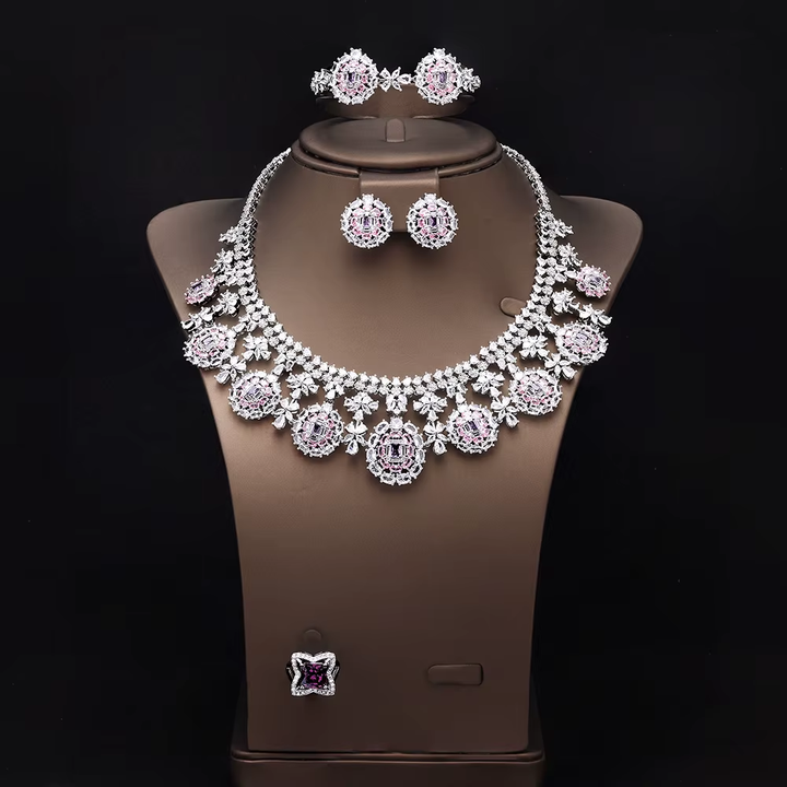 Vintage Luxury Women's Wedding Jewelry Set – Necklace, Earrings &amp; Bracelet with Sparkling Zircon
