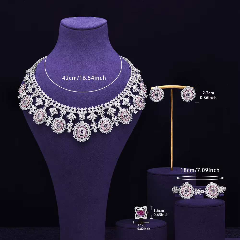 Vintage Luxury Women's Wedding Jewelry Set – Necklace, Earrings &amp; Bracelet with Sparkling Zircon