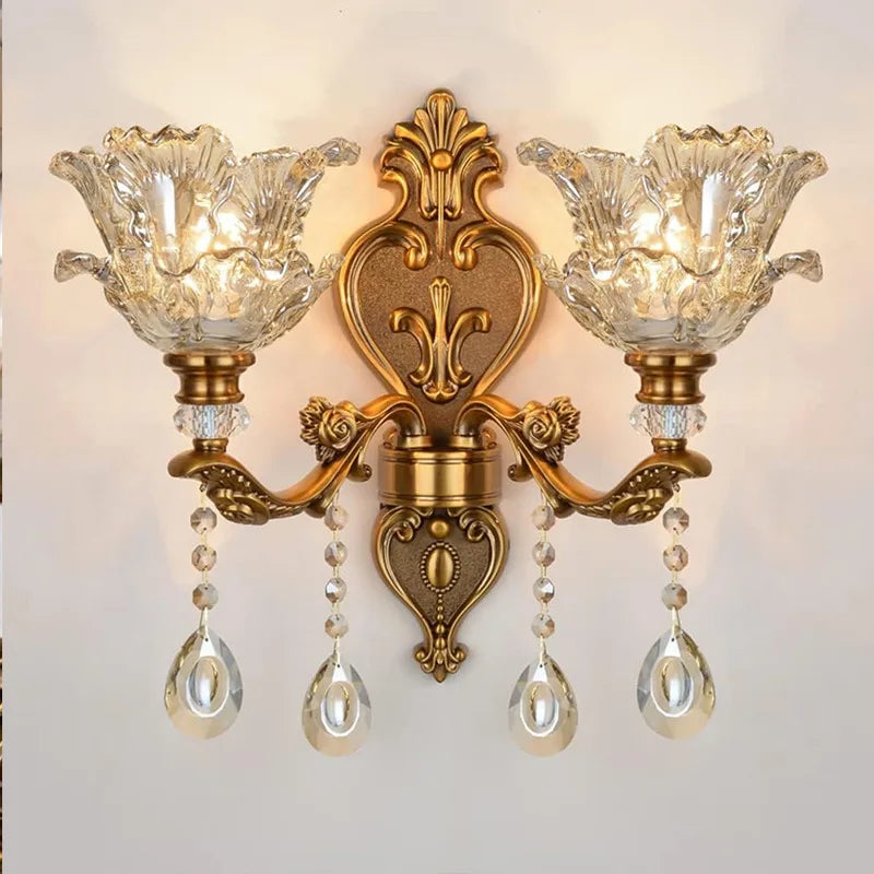 Vintage European Retro Crystal Glass Dual-Head Wall Lamp