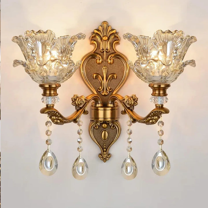 Vintage European Retro Crystal Glass Dual-Head Wall Lamp