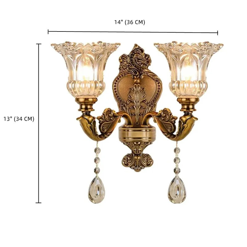 Vintage European Retro Crystal Glass Dual-Head Wall Lamp
