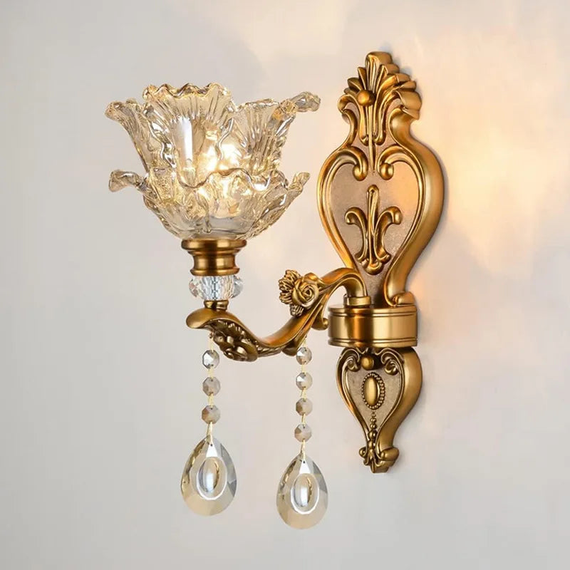 Vintage European Retro Crystal Glass Dual-Head Wall Lamp