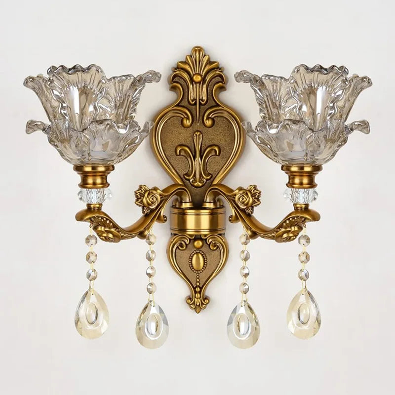 Vintage European Retro Crystal Glass Dual-Head Wall Lamp