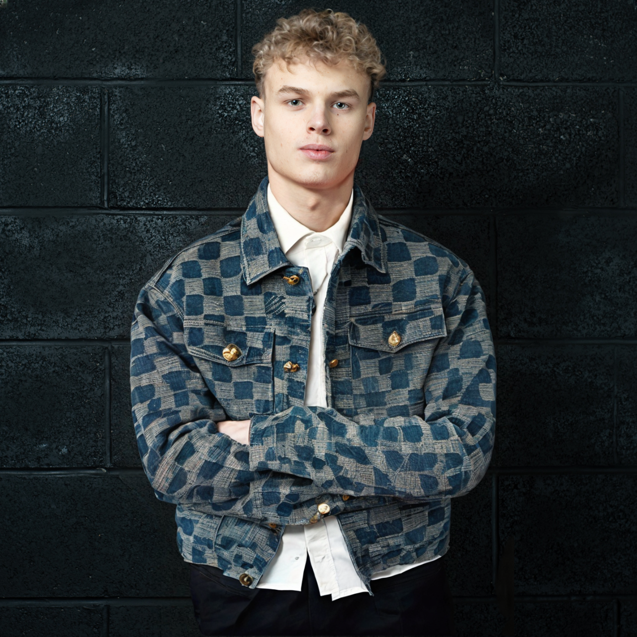 Men’s Vintage Plaid Denim Jacket – Loose Fit