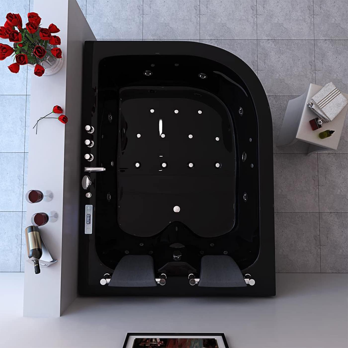 Modern Whirlpool Bathtub Hot Tub Black with Double Pump – 2 Person New Spa Bath with Heater
