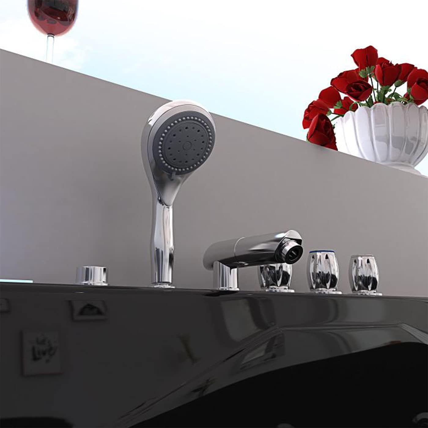 Modern Whirlpool Bathtub Hot Tub Black with Double Pump – 2 Person New Spa Bath with Heater