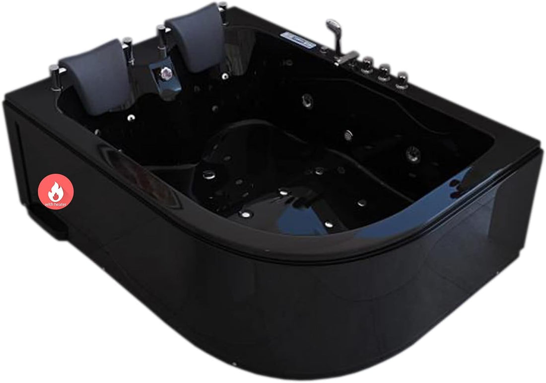 Modern Whirlpool Bathtub Hot Tub Black with Double Pump – 2 Person New Spa Bath with Heater