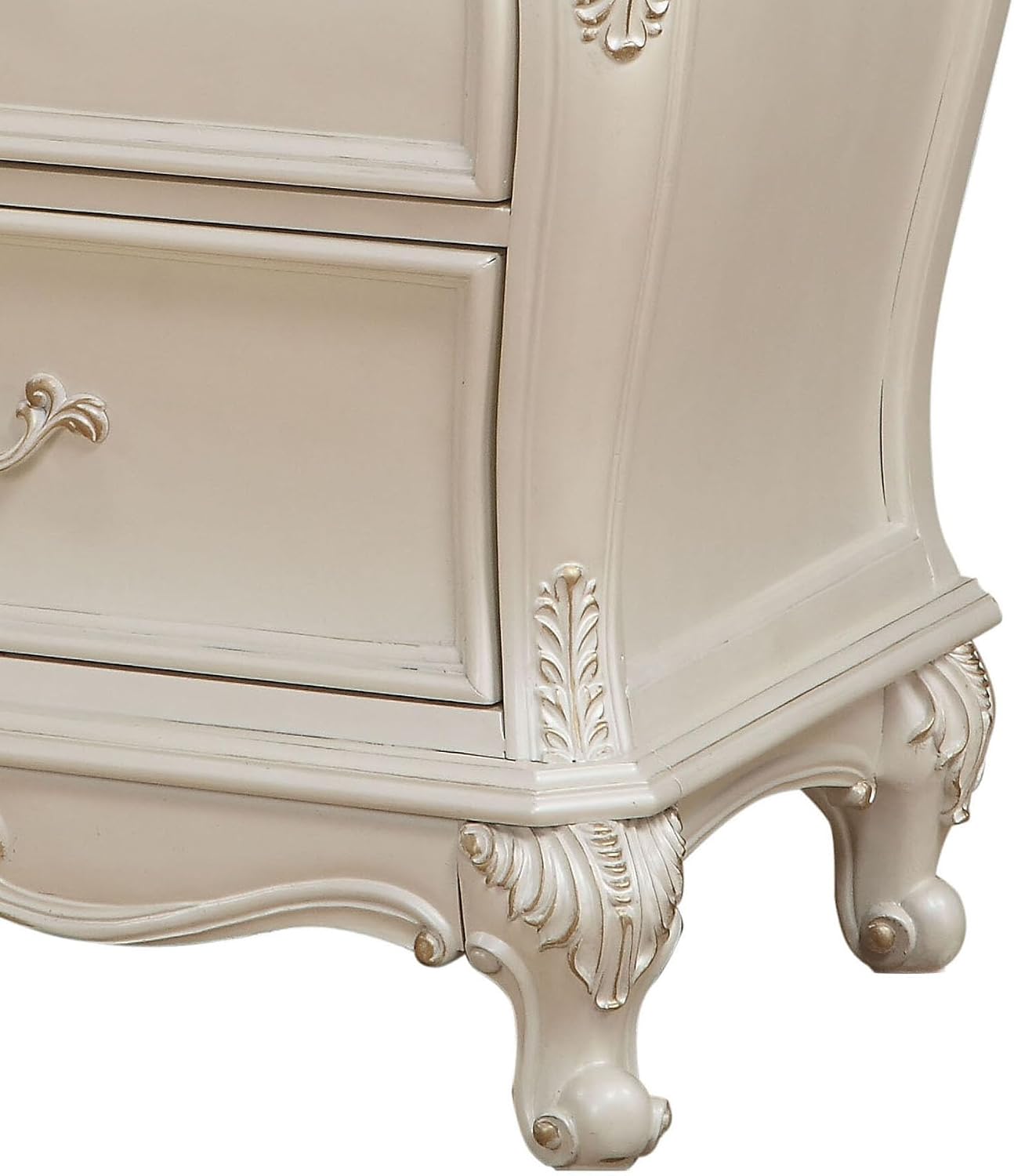 Luxury Home White 2-Drawer Nightstand with Curved Queen Anne Style Legs – Elegant Bedroom Side Table