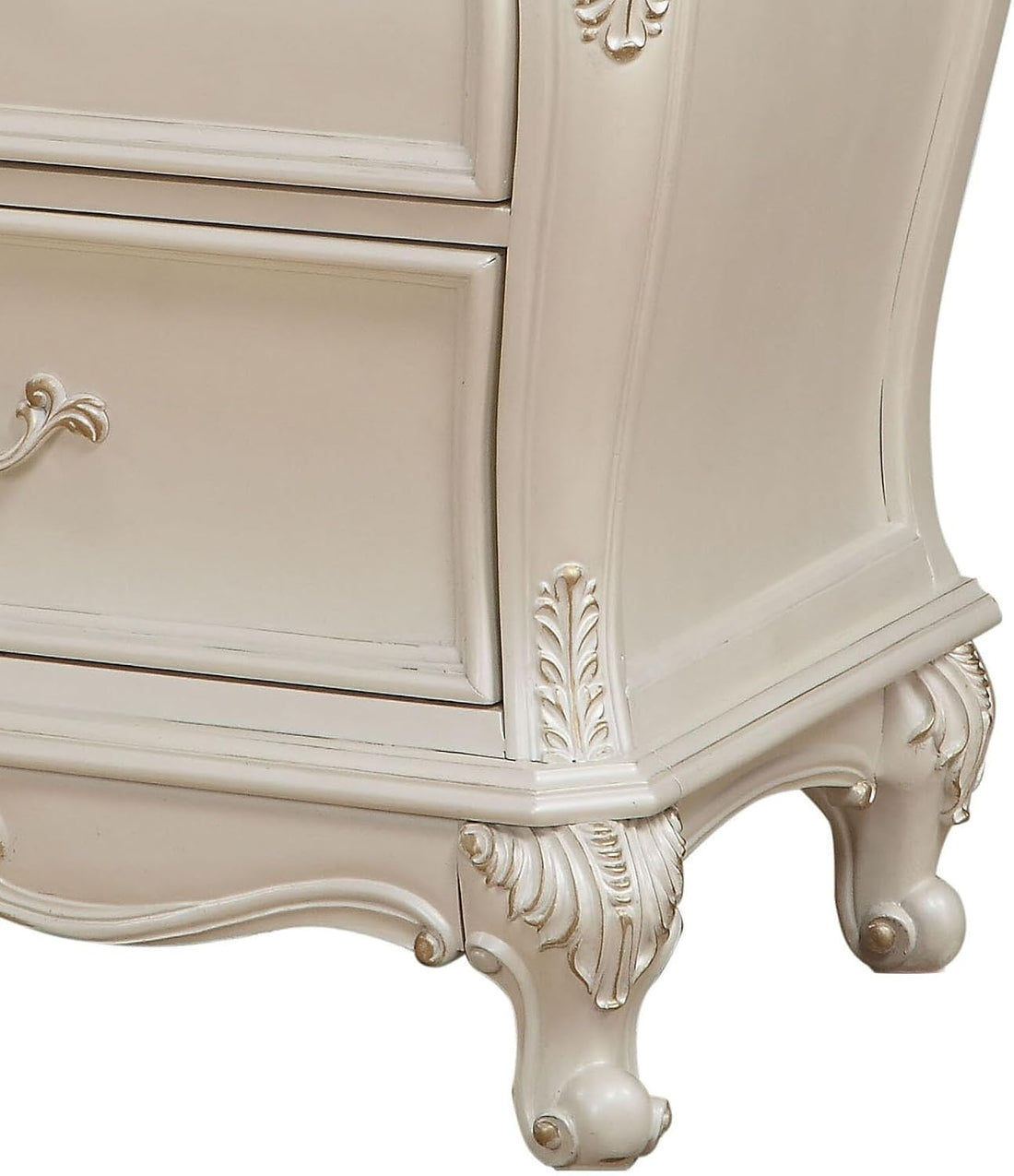 Luxury Home White 2-Drawer Nightstand with Curved Queen Anne Style Legs – Elegant Bedroom Side Table