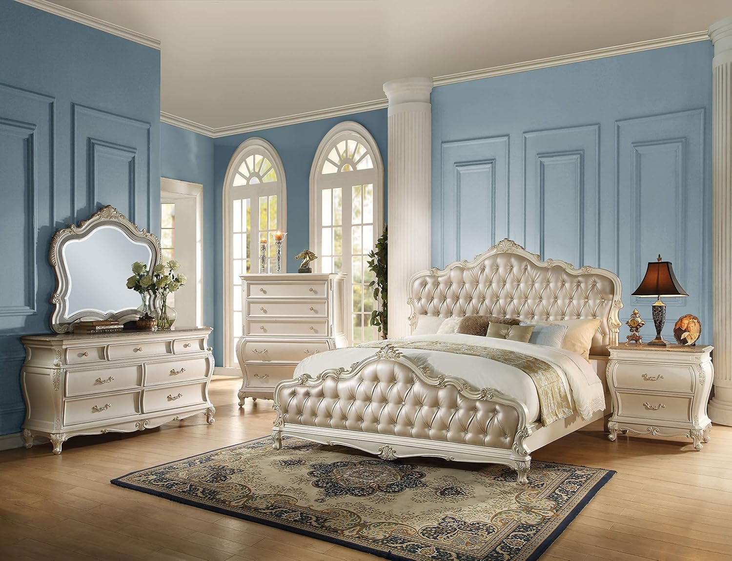 Luxury Home White 2-Drawer Nightstand with Curved Queen Anne Style Legs – Elegant Bedroom Side Table