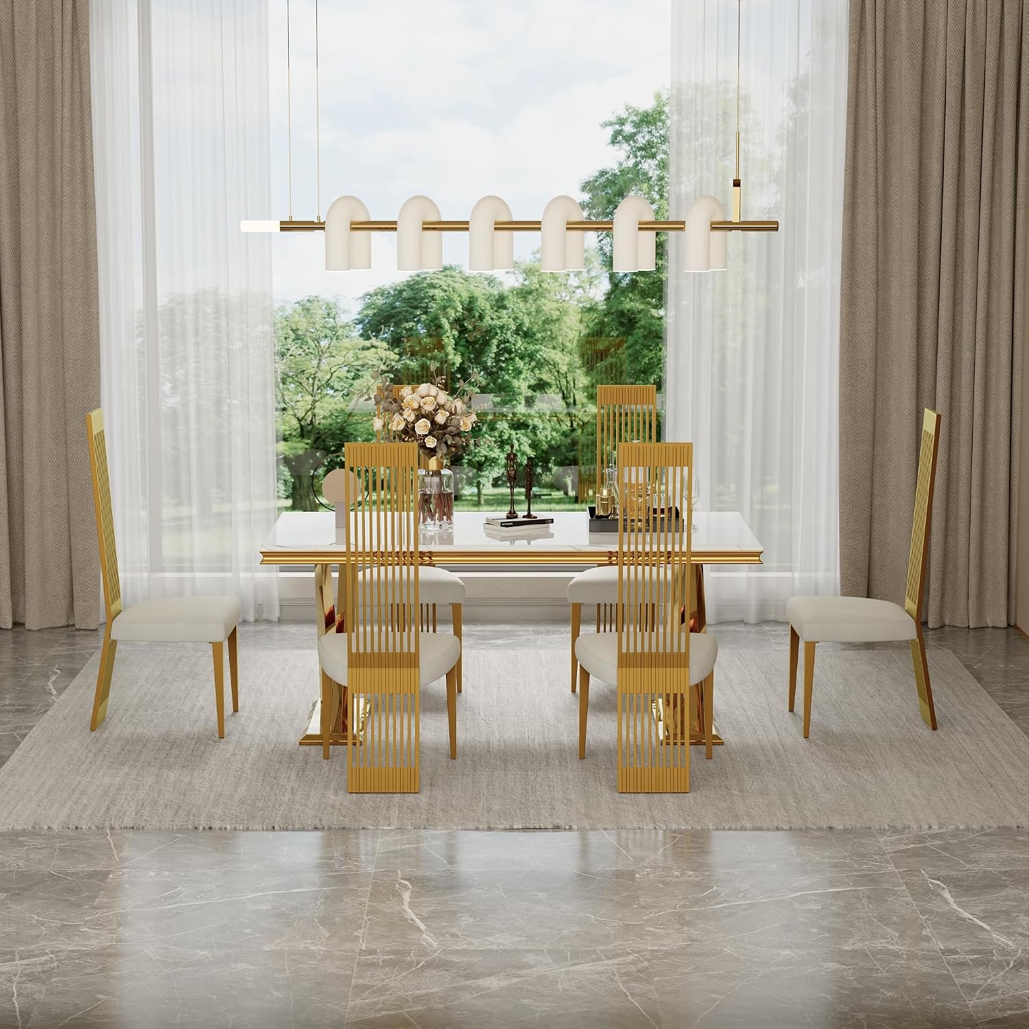 Premium Home Decor White and Gold Dining Chairs Set of 2 – Upholstered High Back Chairs
