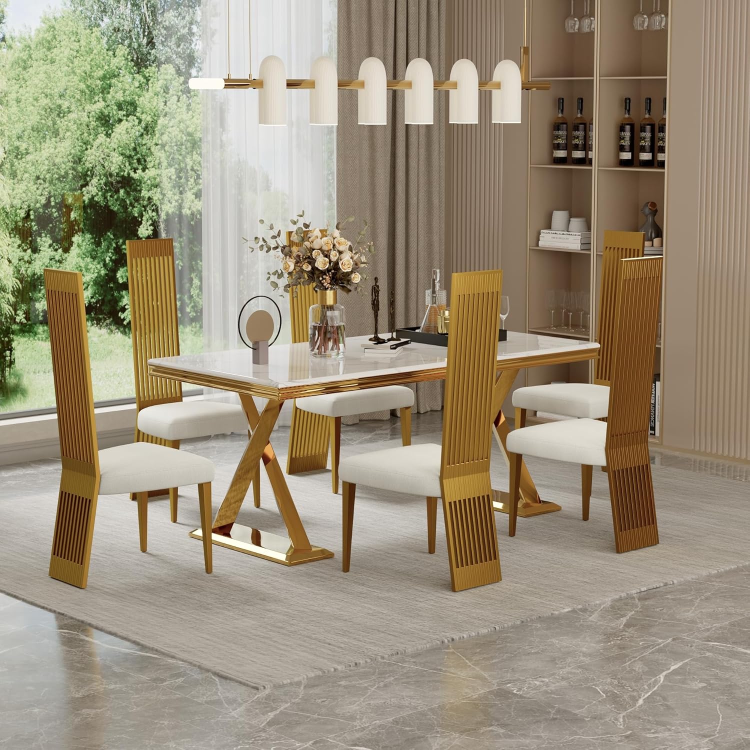 Premium Home Decor White and Gold Dining Chairs Set of 2 – Upholstered High Back Chairs