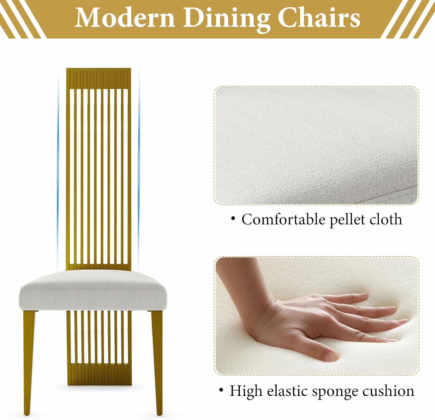 Premium Home Decor White and Gold Dining Chairs Set of 2 – Upholstered High Back Chairs