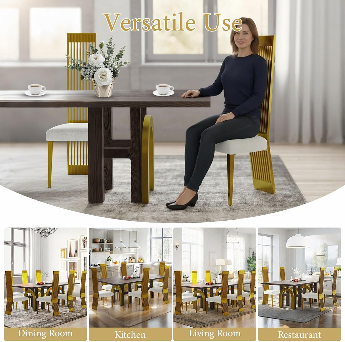 Premium Home Decor White and Gold Dining Chairs Set of 2 – Upholstered High Back Chairs