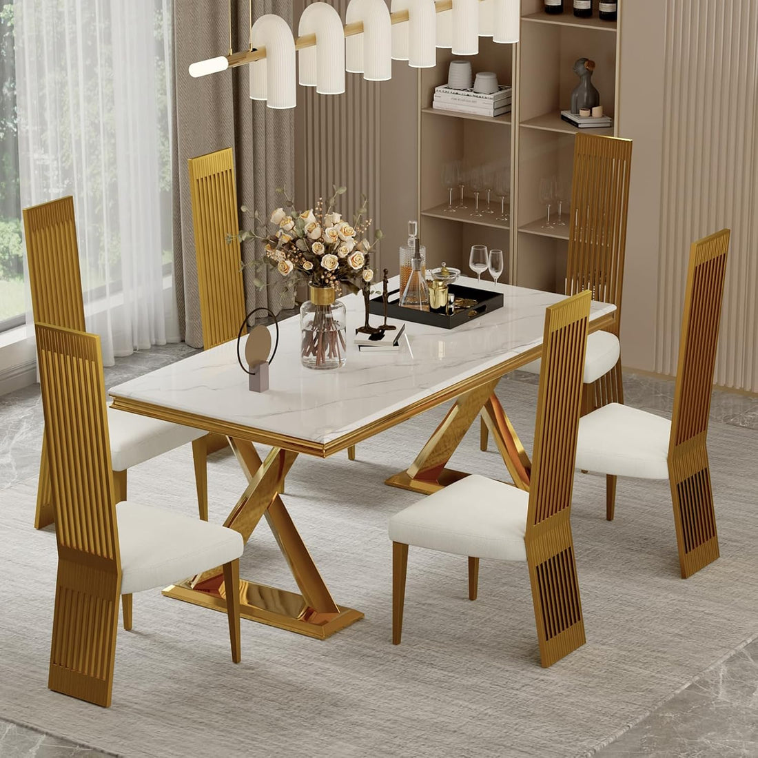 Premium Home Decor White and Gold Dining Chairs Set of 2 – Upholstered High Back Chairs
