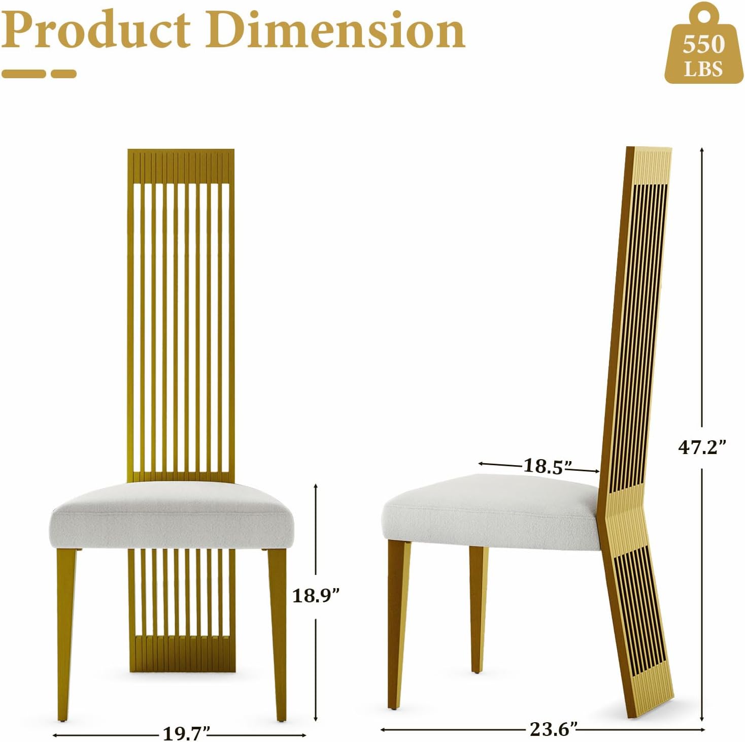 Premium Home Decor White and Gold Dining Chairs Set of 2 – Upholstered High Back Chairs