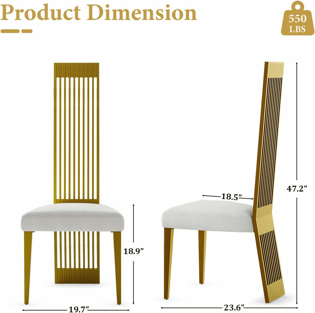 Premium Home Decor White and Gold Dining Chairs Set of 2 – Upholstered High Back Chairs