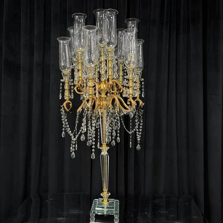 Luxury Gold 9-Arm Crystal Glass Candelabra