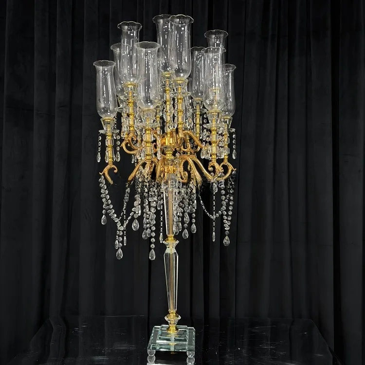 Luxury Gold 9-Arm Crystal Glass Candelabra
