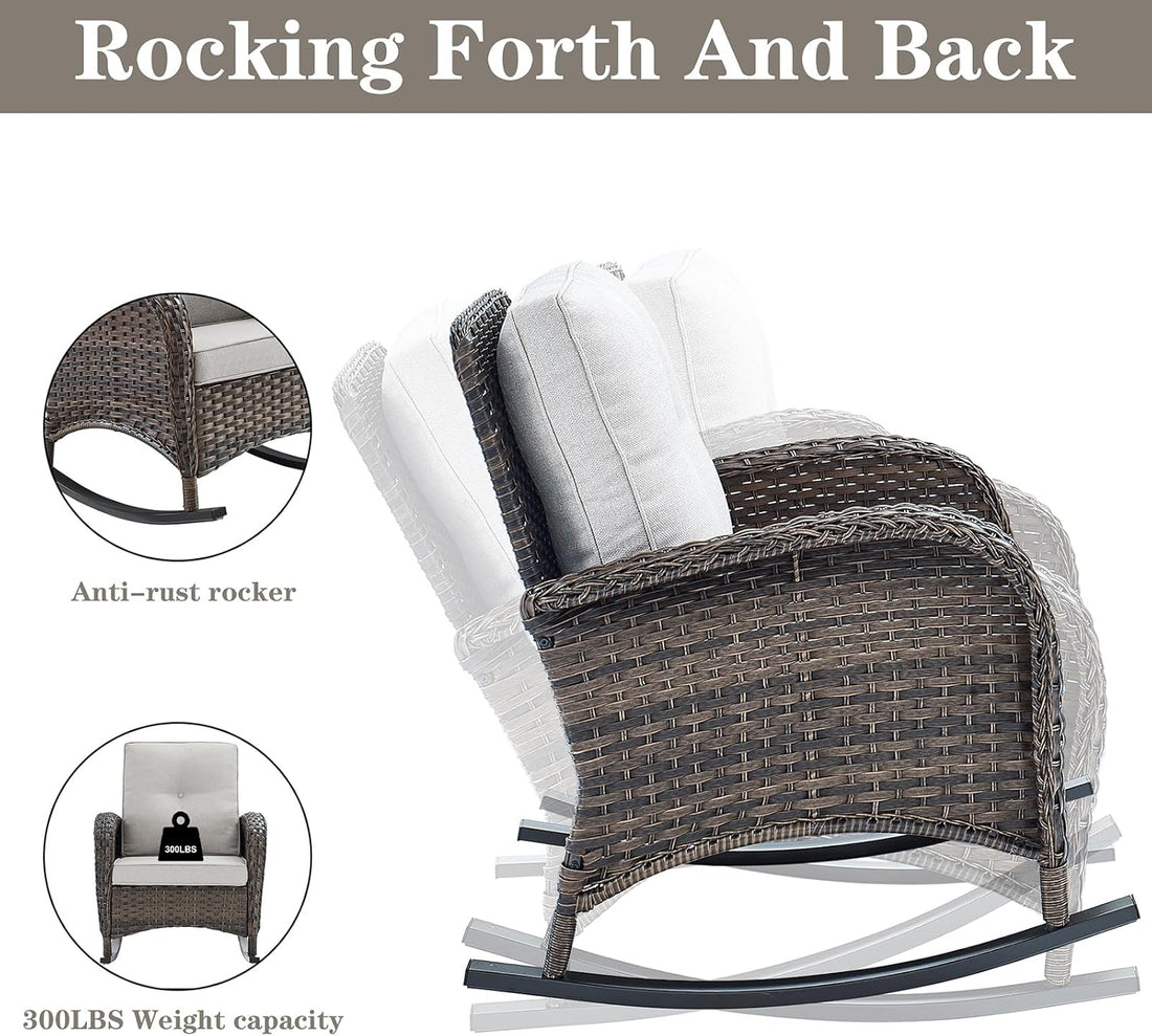 New Outdoor 3-Piece Porch Rocking Chair Bistro Set with Side Table – High Back Outdoor Patio Set