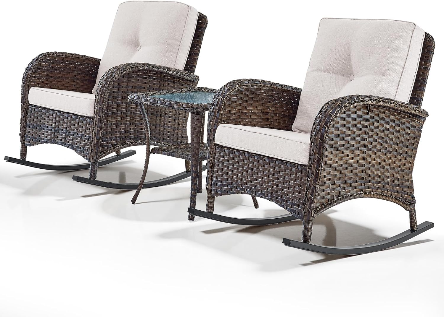 New Outdoor 3-Piece Porch Rocking Chair Bistro Set with Side Table – High Back Outdoor Patio Set