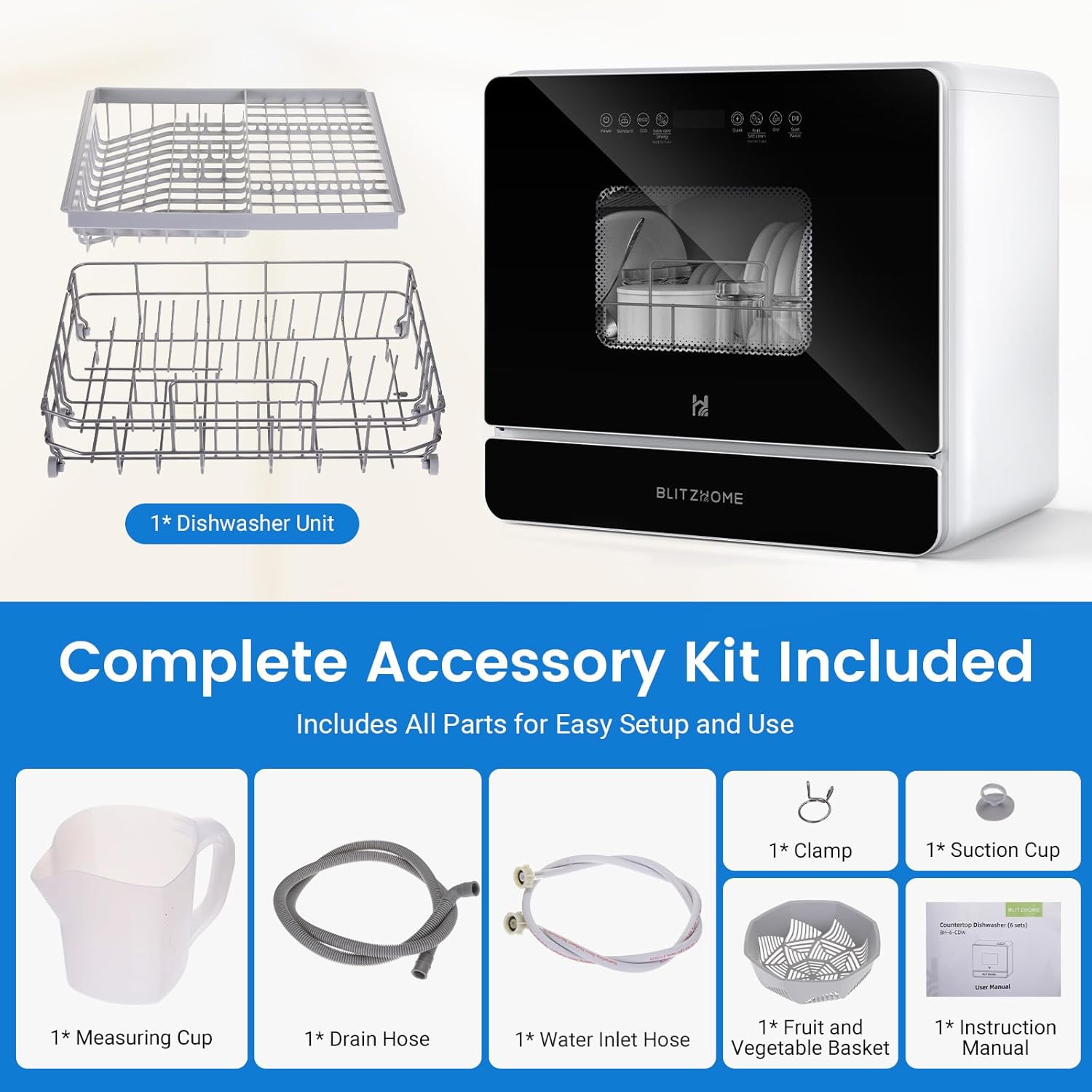 New WiFi Countertop Portable Mini Dishwasher – Smart 9 Programs, 167°F High-Temp Wash Home Travel RV