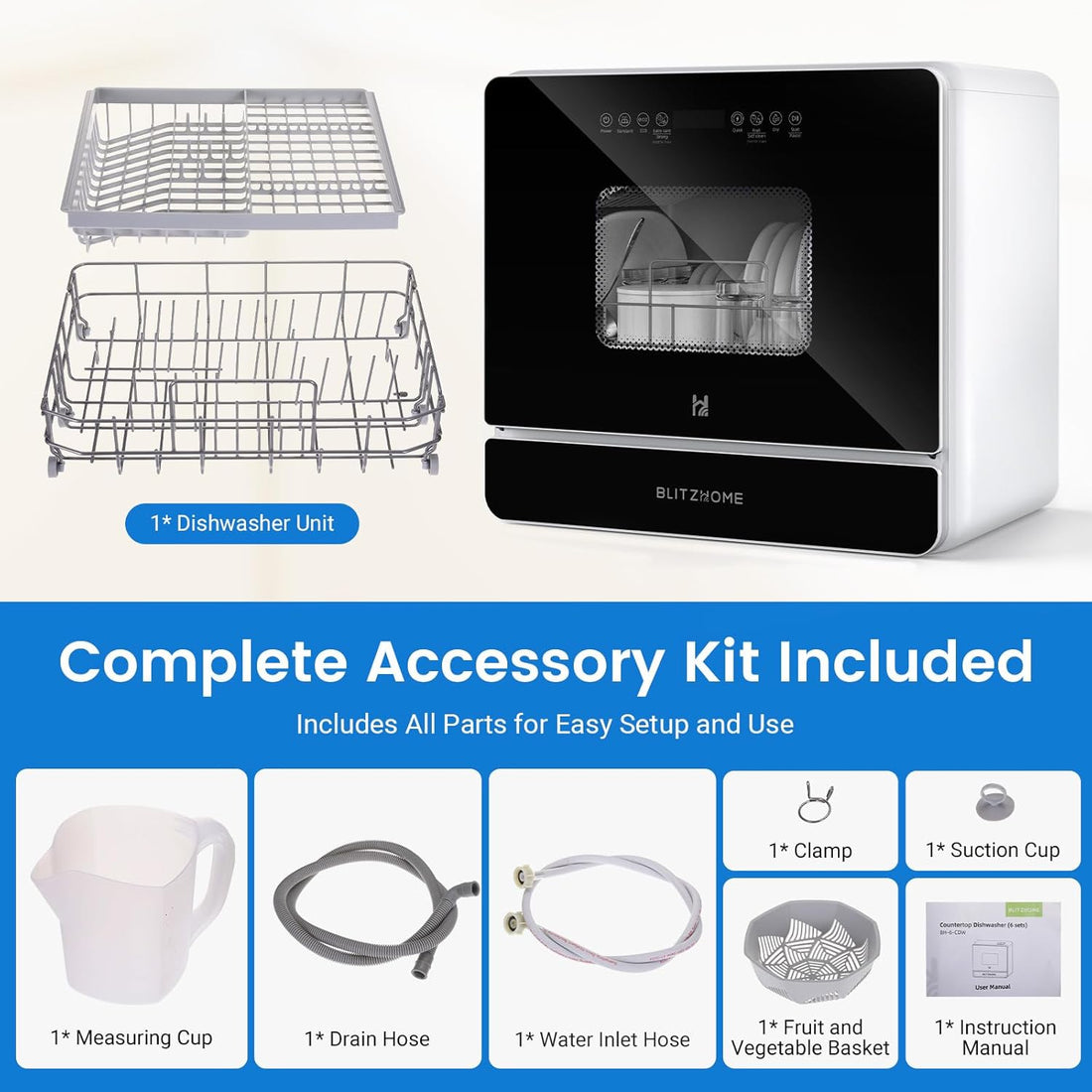 New WiFi Countertop Portable Mini Dishwasher – Smart 9 Programs, 167°F High-Temp Wash Home Travel RV