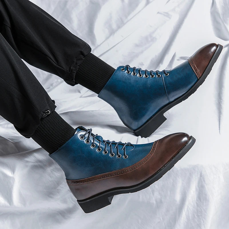 Men's High Top Leather Ankle Boots - Modern Formal Shoe Wear